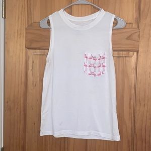 🌟 3 for $20! 
White tank top with flamingo pocket